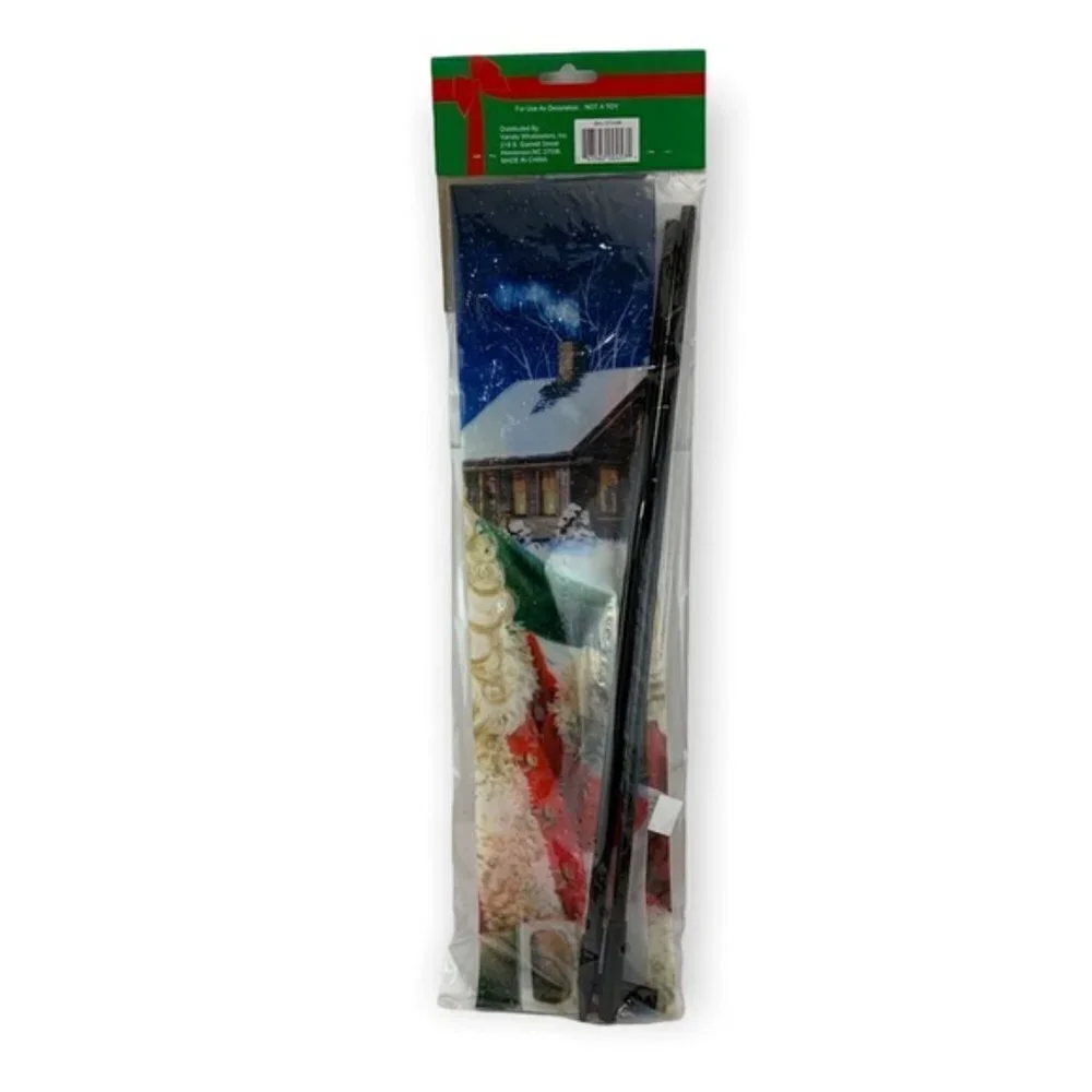 Christmas Santa Flag Banner Garden Flag with Pole Complete Set 11.75 in x 18 in